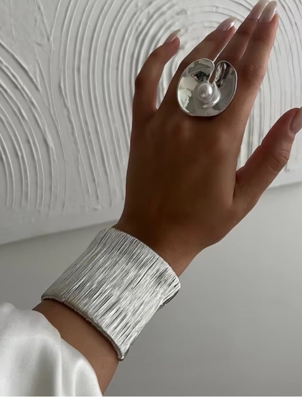 Aurelia Sculpted Wire Cuff & Pearl Ring Set